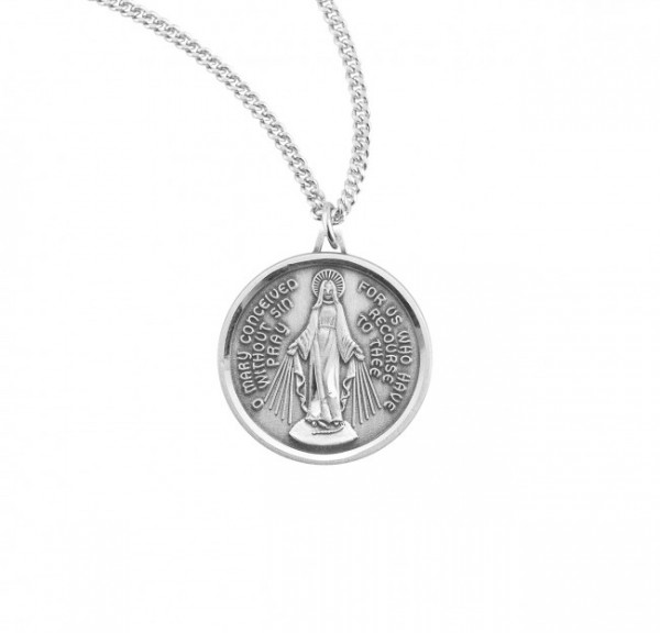 Women's Round Modern Miraculous Medal - Sterling Silver