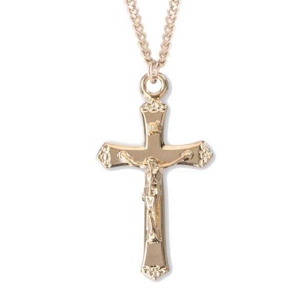Women's Simple Flower Tip Crucifix Necklace - Gold Plated