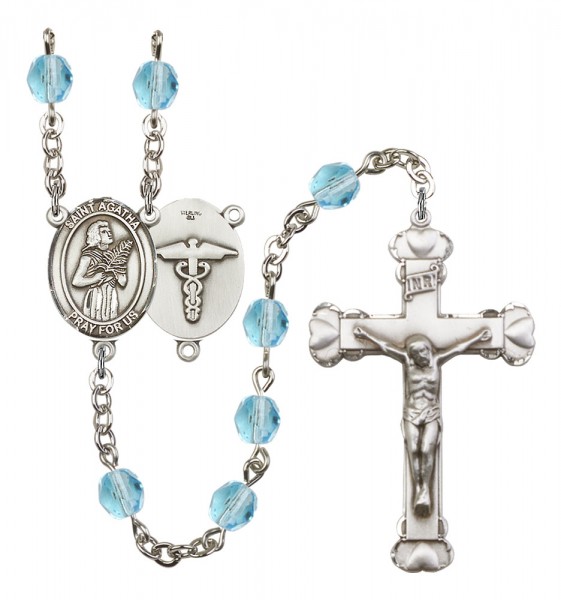 Women's St. Agatha Nurse Birthstone Rosary - Aqua