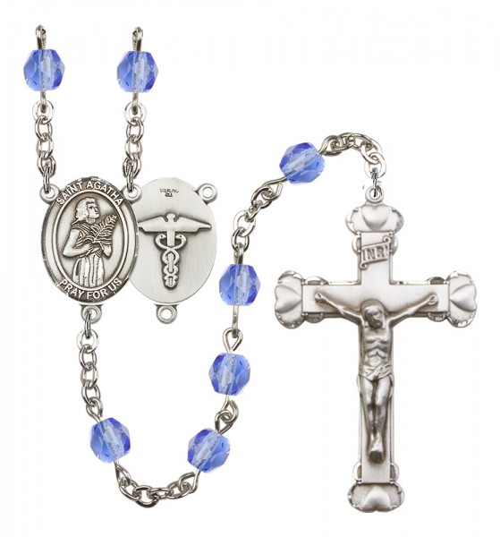 Women's St. Agatha Nurse Birthstone Rosary - Sapphire