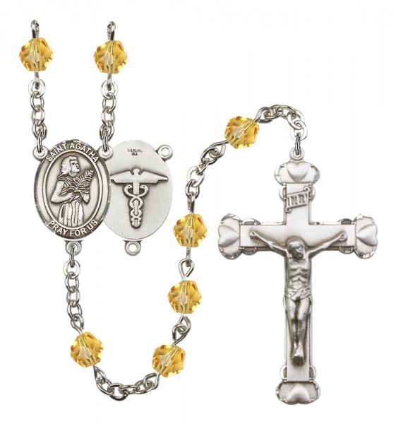 Women's St. Agatha Nurse Birthstone Rosary - Topaz