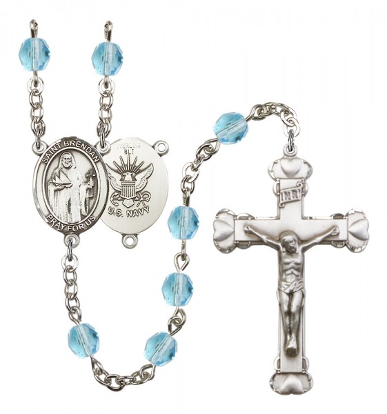 Women's St. Brendan the Navigator Navy Birthstone Rosary - Aqua