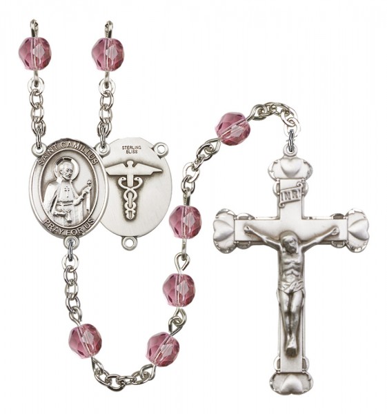 Women's St. Camillus of Lellis Nurse Birthstone Rosary - Amethyst