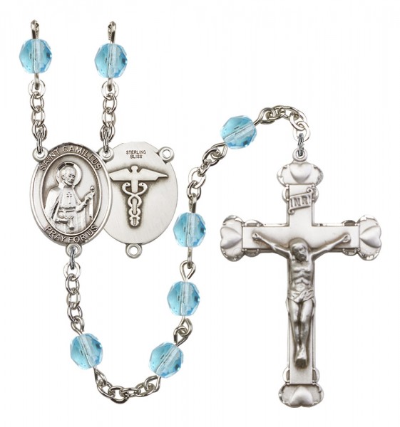 Women's St. Camillus of Lellis Nurse Birthstone Rosary - Aqua