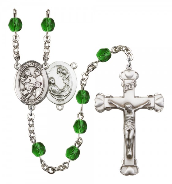 Women's St. Cecilia Marching Band Birthstone Rosary - Emerald Green