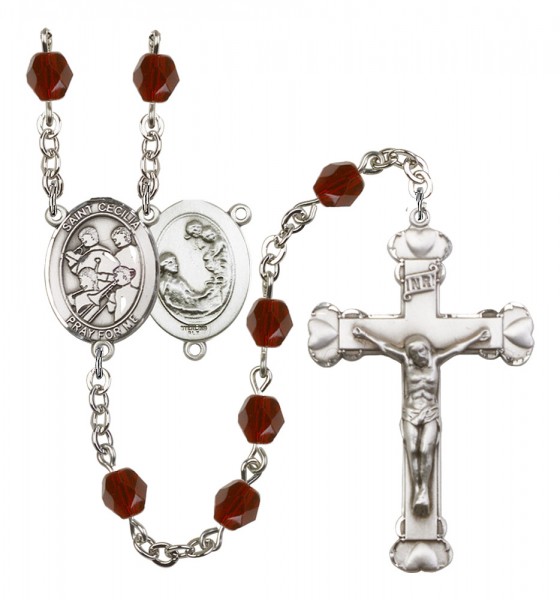 Women's St. Cecilia Marching Band Birthstone Rosary - Garnet