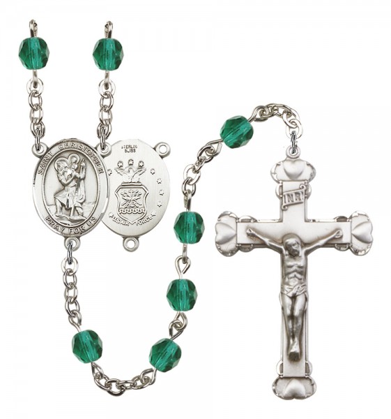 Women's St. Christopher Air Force Birthstone Rosary - Zircon