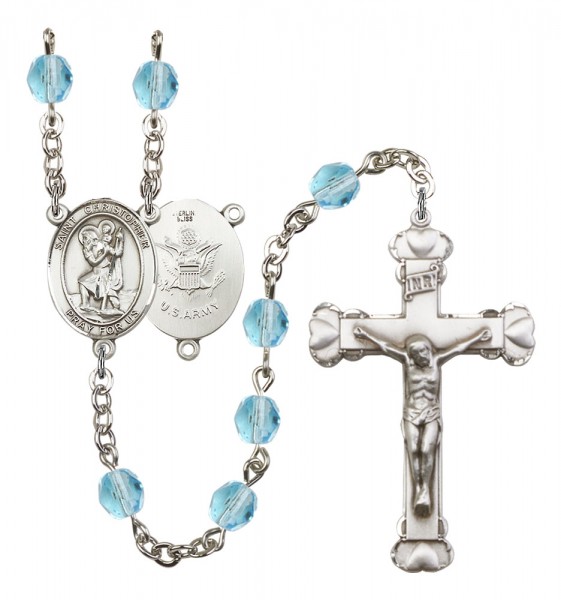 Women's St. Christopher Army Birthstone Rosary - Aqua