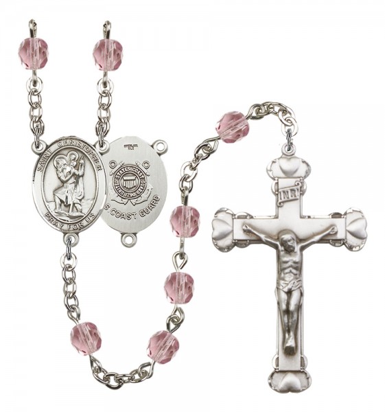 Women's St. Christopher Coast Guard Birthstone Rosary - Light Amethyst