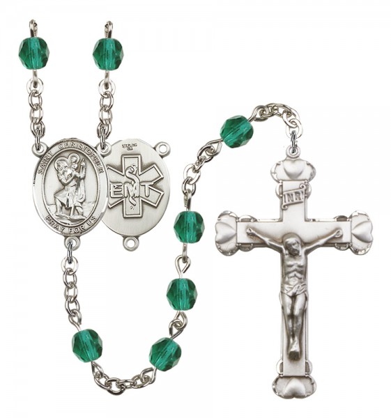 Women's St. Christopher EMT Birthstone Rosary - Zircon