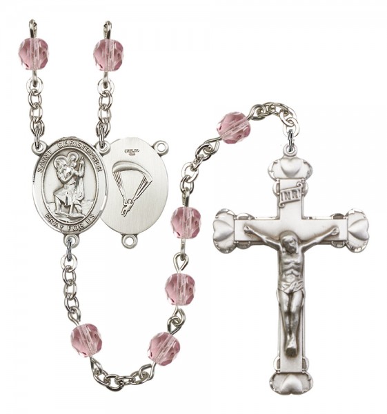 Women's St. Christopher Paratrooper Birthstone Rosary - Light Amethyst