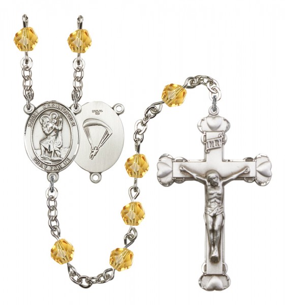 Women's St. Christopher Paratrooper Birthstone Rosary - Topaz