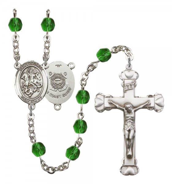Women's St. George Coast Guard Birthstone Rosary - Emerald Green