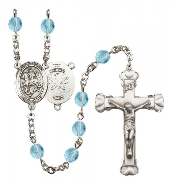 Women's St. George National Guard Birthstone Rosary - Aqua