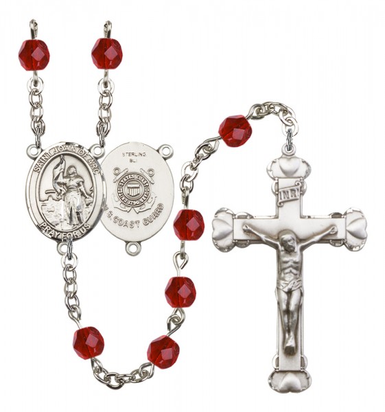 Women's St. Joan of Arc Coast Guard Birthstone Rosary - Ruby Red