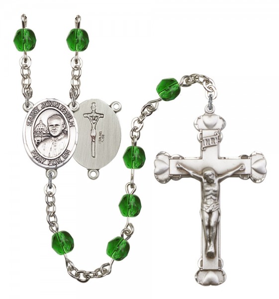 Women's St. John Paul II Birthstone Rosary - Emerald Green