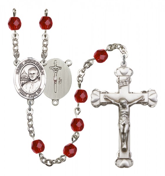 Women's St. John Paul II Birthstone Rosary - Ruby Red