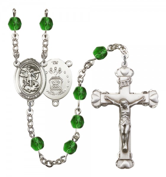 Women's St. Michael Air Force Birthstone Rosary - Emerald Green