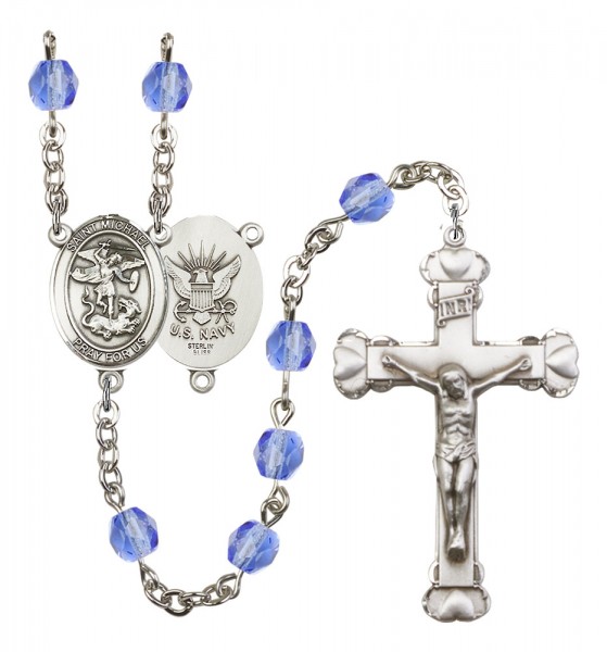 Women's St. Michael Navy Birthstone Rosary - Sapphire