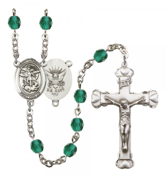 Women's St. Michael Navy Birthstone Rosary - Zircon