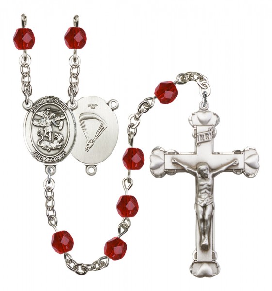 Women's St. Michael Paratrooper Birthstone Rosary - Ruby Red