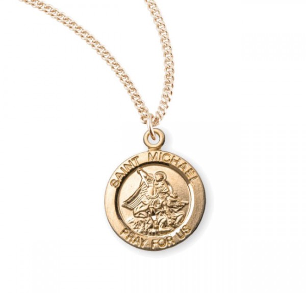 Women's St. Michael Pray For Us Round Medal - Gold Plated