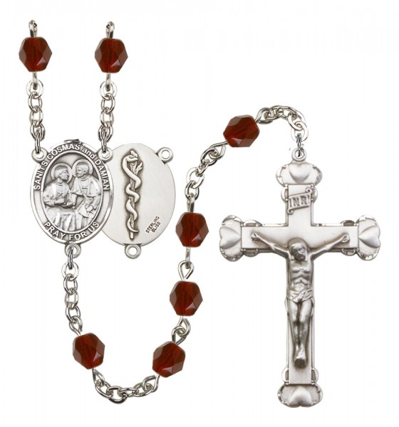 Women's Sts. Cosmas &amp; Damian Doctors Birthstone Rosary - Garnet