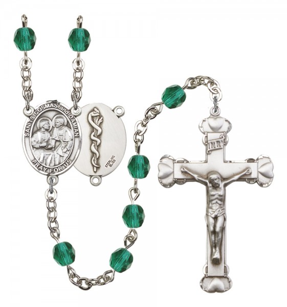Women's Sts. Cosmas &amp; Damian Doctors Birthstone Rosary - Zircon