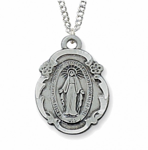 Women's Teardrop Miraculous Medal Necklace - Silver tone