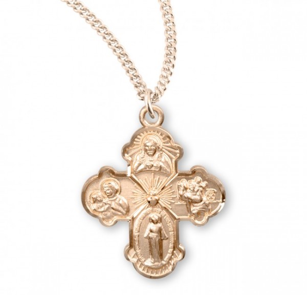Youth or Women's Elegant Wide Tip 4 Way Cross Medal - Gold Plated