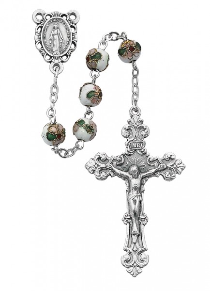 White Cloisonne Bead Rosary - White