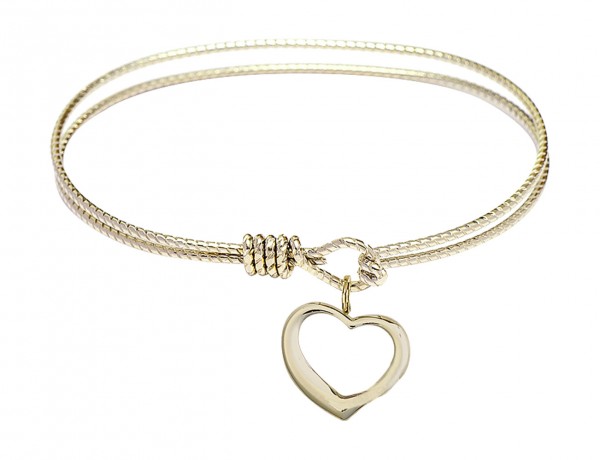 Cable Bangle Bracelet with a Contemporary Open Heart Charm - Gold