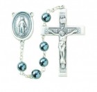 6mm Genuine Hematite Bead Rosary in Sterling Silver