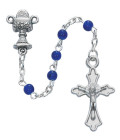 Boys Blue Glass Bead First Communion Rosary with Cross Box
