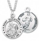 Men's Sterling Silver Round Saint Christopher Basketball Medal
