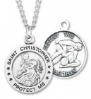 Men's Sterling Silver Round Saint Christopher Wrestling Medal