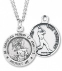 Men's Sterling Silver Round Saint Sebastian Baseball Medal
