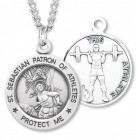 Men's Sterling Silver Round Saint Sebastian Weightlifting Medal