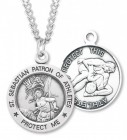 Men's Sterling Silver Round Saint Sebastian Wrestling Medal