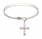 Cable Bangle Bracelet with a Cross Charm