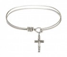 Cable Bangle Bracelet with a Crucifix Charm