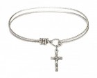 Cable Bangle Bracelet with a Crucifix Charm