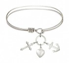 Cable Bangle Bracelet with a Faith, Hope &amp; Charity Charm