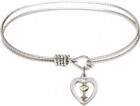 Cable Bangle Bracelet with a Heart with Chalice Charm