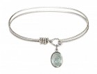 Cable Bangle Bracelet with a Saint Christopher with blue enamel Charm