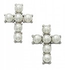 Girls Faux Pearl Cross Earrings