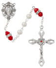 July Birthstone Rosary Ruby Pearl Glass
