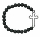 Men's Black Matte Bead and Cut Out Cross Stretch Bracelet
