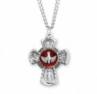 Men's Red Enamel 4 Way Cross Sterling Silver Pendant