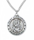 Men's Round Wide Border St. Christopher Medal Sterling Silver